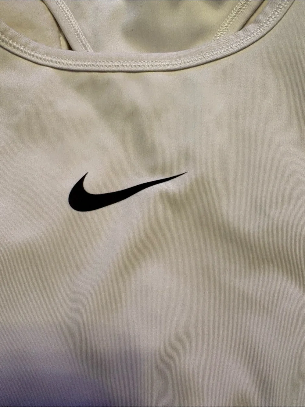 Nike White Racerback Sports Bra with Black Swoosh